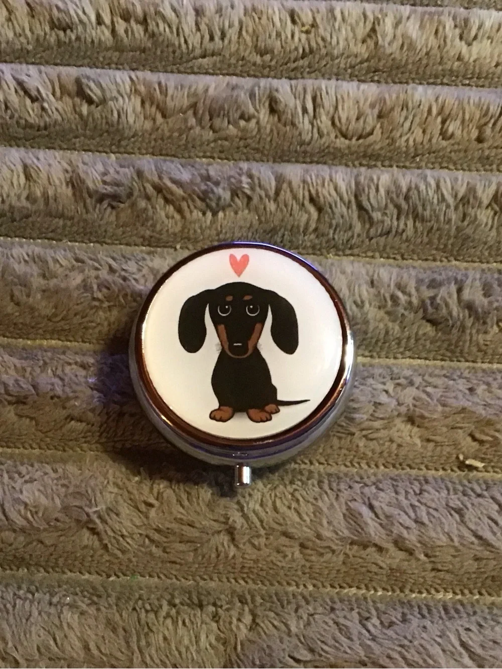 Cute Dachshund Pill Case with Heart Accent